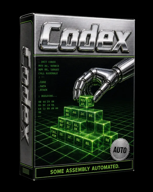 Silver and green software box with a robot hand stacking glowing code blocks.